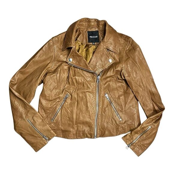 Madewell Jacket WMNS XL Brown Washed Lamb Leather Motorcycle Luxury NC112 $525